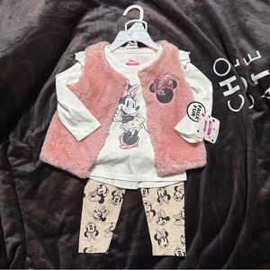 Disney Pink Faux Fur Vest with Minnie Mouse Set + Sweater 18M